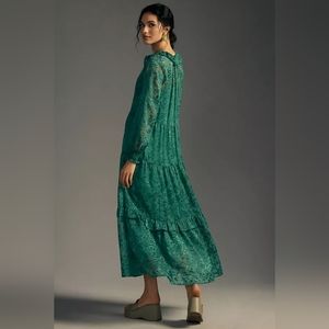 Anthropologie Marais Emerald Printed Chiffon Maxi Dress